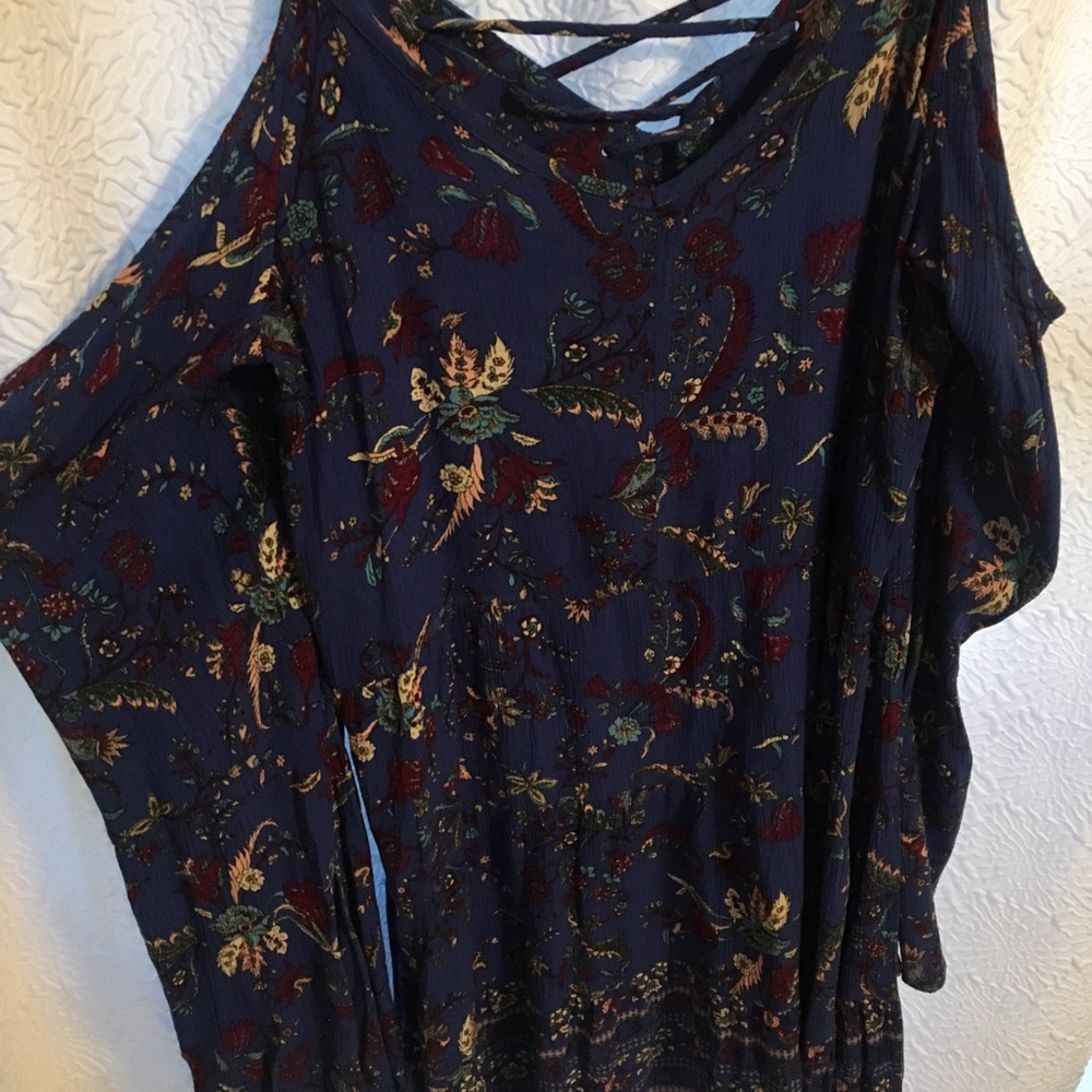 Target Blue Flowy Cold Shoulder Long Sleeve Dress